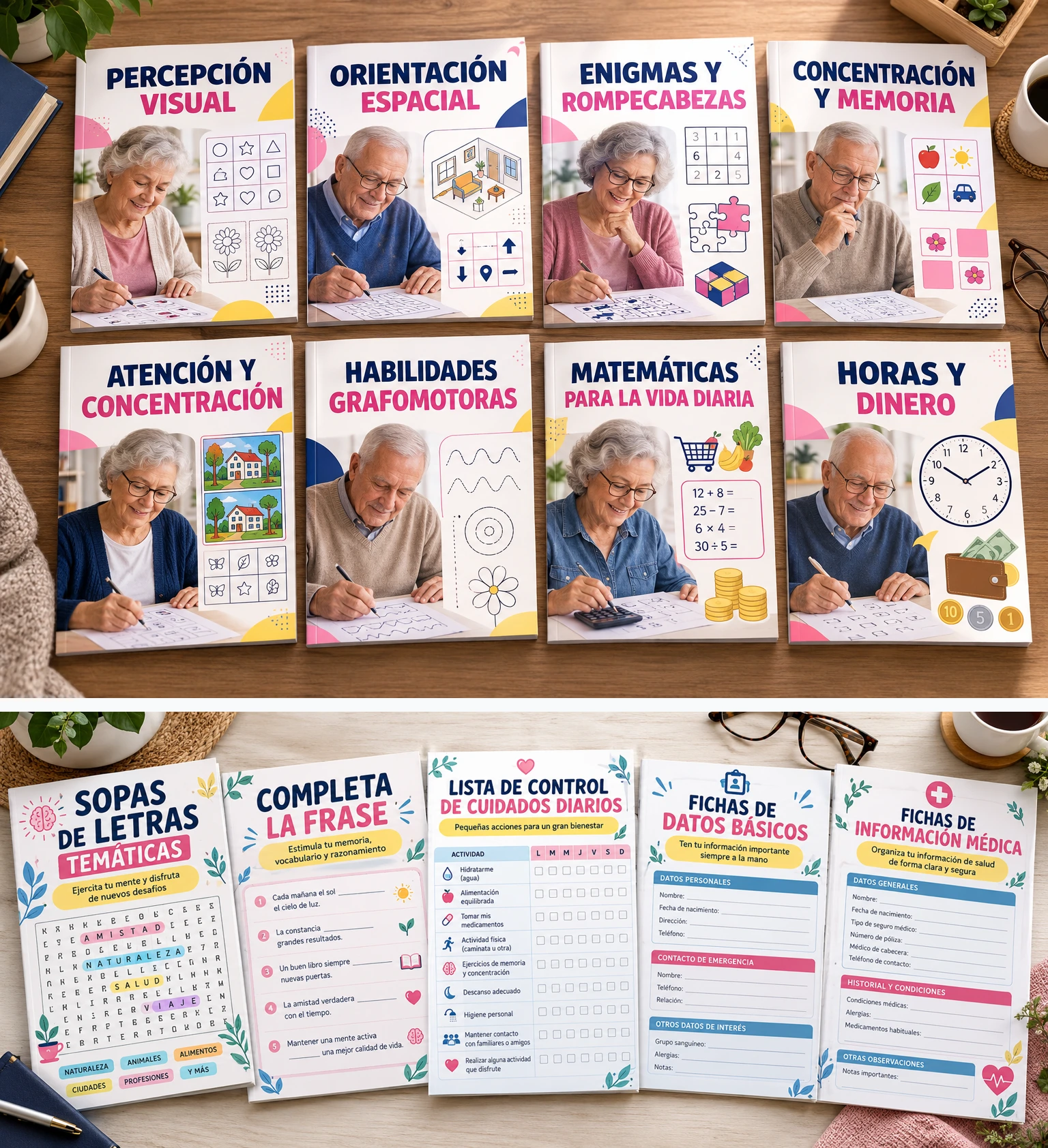 Paquete completo de ocho cuadernos y cinco bonos, 13 materiales en total
